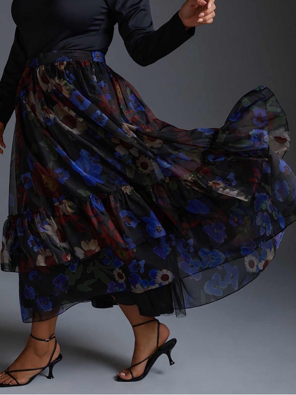 Anthropologie Geisha Designs Ruffled Floral Midi Skirt XL